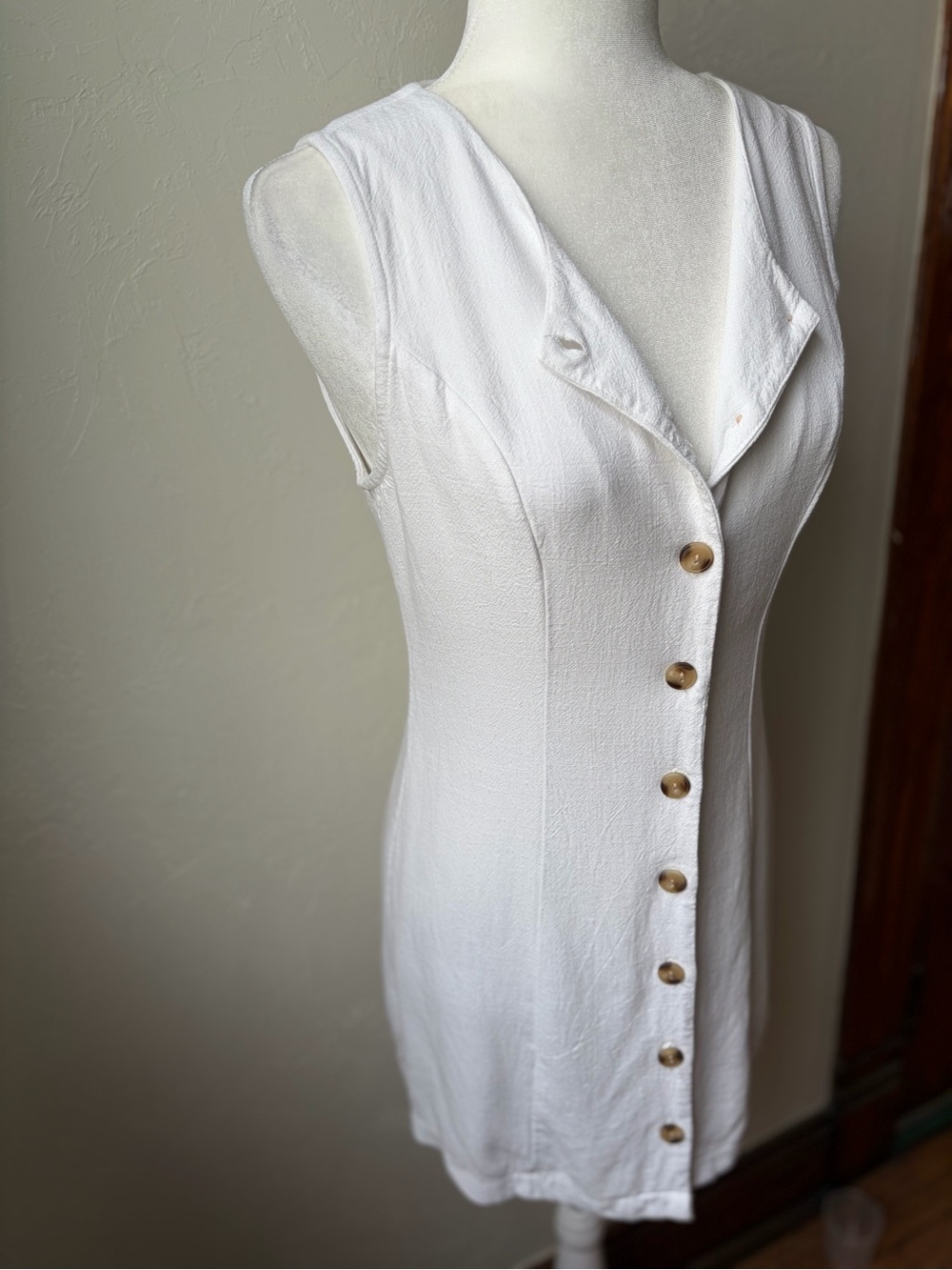 Monteau Los Angeles White Linen Blend Button Front Mini Dress Small - Picture 5 of 9